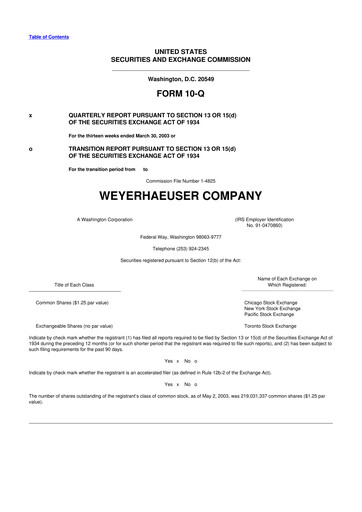 Thumbnail Weyerhaeuser
 10-Q Quarterly Report FY 