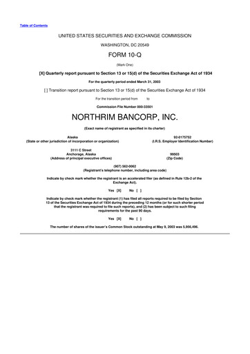 Thumbnail Northrim BanCorp 10-Q Quarterly Report FY 