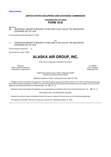 Thumbnail Alaska Airlines
 10-Q Quarterly Report FY 