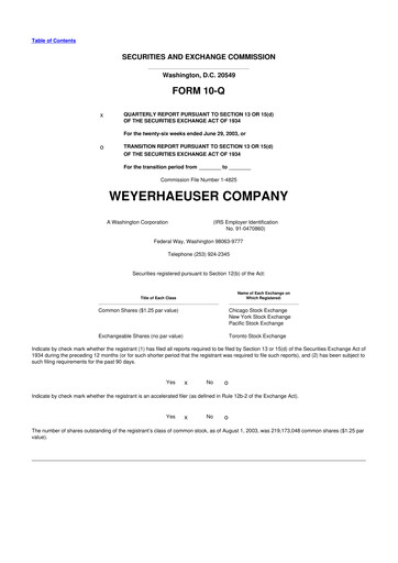 Thumbnail Weyerhaeuser
 10-Q Quarterly Report FY 