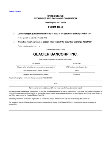 Miniature Glacier Bancorp
 10-Q Rapport trimestriel  