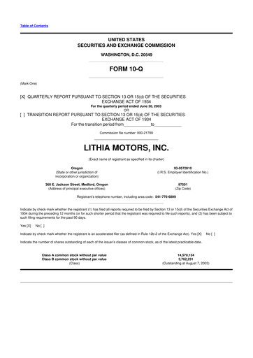 Thumbnail Lithia Motors 10-Q Quarterly Report FY 