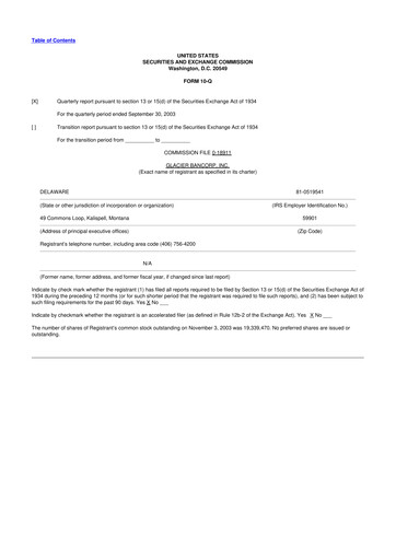 Miniature Glacier Bancorp
 10-Q Rapport trimestriel  