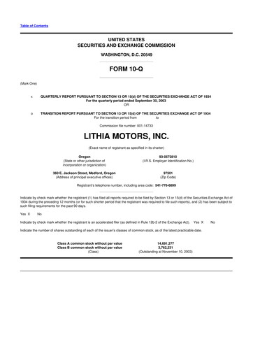Thumbnail Lithia Motors 10-Q Quarterly Report FY 
