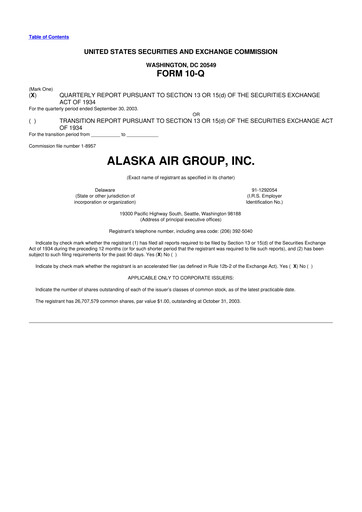 Thumbnail Alaska Airlines
 10-Q Quarterly Report FY 