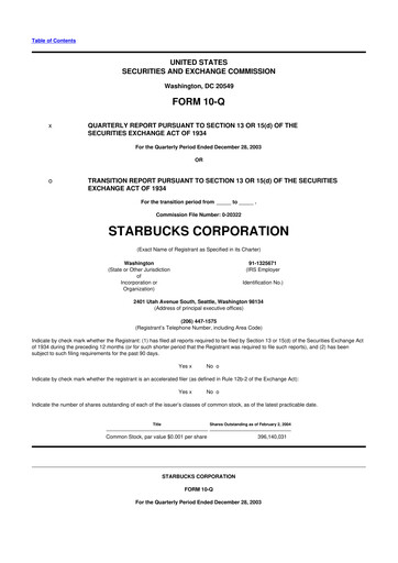 Thumbnail Starbucks 10-Q Quarterly Report FY 