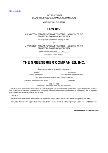 Thumbnail The Greenbrier Companies
 10-Q Quarterly Report FY 