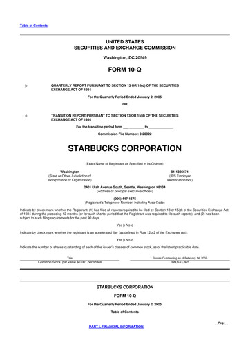 Thumbnail Starbucks 10-Q Quarterly Report FY 