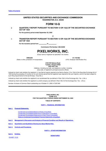Thumbnail Pixelworks 10-Q Quarterly Report FY 