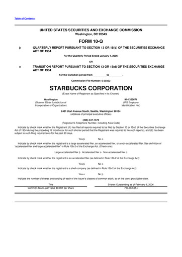 Thumbnail Starbucks 10-Q Quarterly Report FY 