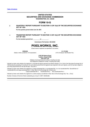 Thumbnail Pixelworks 10-Q Quarterly Report FY 