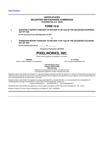 Thumbnail Pixelworks 10-Q Quarterly Report FY 