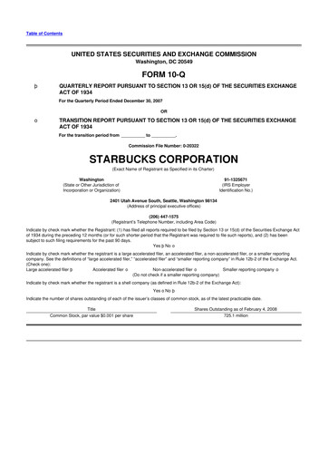 Thumbnail Starbucks 10-Q Quarterly Report FY 