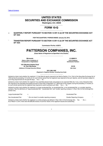 Miniature Patterson Companies
 10-Q Rapport trimestriel 2016 