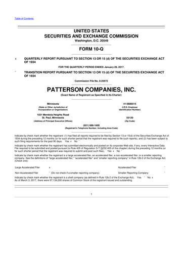 Miniature Patterson Companies
 10-Q Rapport trimestriel 2017 