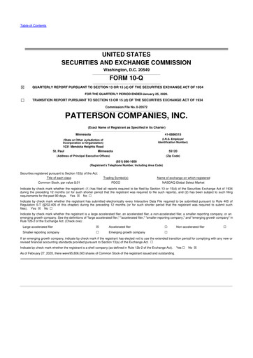 Miniature Patterson Companies
 10-Q Rapport trimestriel 2020 