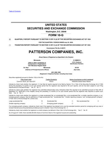 Miniature Patterson Companies
 10-Q Rapport trimestriel 2021 