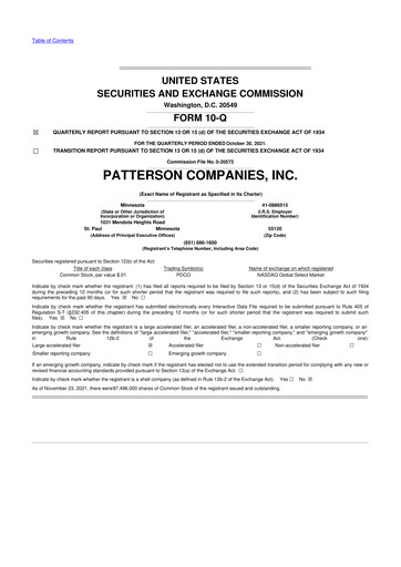 Miniature Patterson Companies
 10-Q Rapport trimestriel 2022 