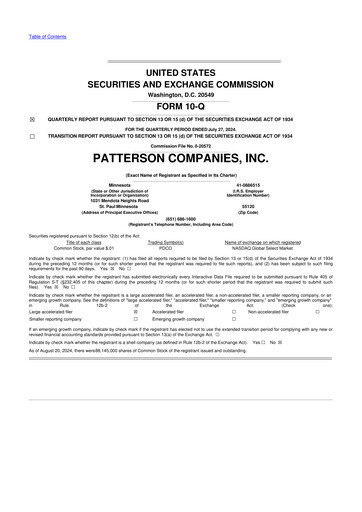 Miniature Patterson Companies
 10-Q Rapport trimestriel 2025 