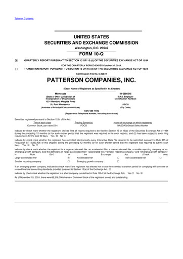 Miniature Patterson Companies
 10-Q Rapport trimestriel 2025 