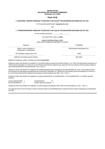 Thumbnail Albany International
 10-Q Quarterly Report FY 