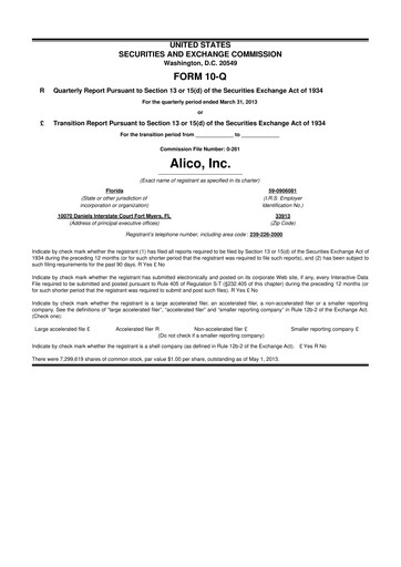 Thumbnail Alico
 10-Q Quarterly Report FY2013 