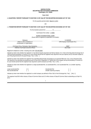 Thumbnail Albany International
 10-Q Quarterly Report FY2014 