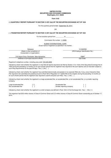 Thumbnail Albany International
 10-Q Quarterly Report FY2014 