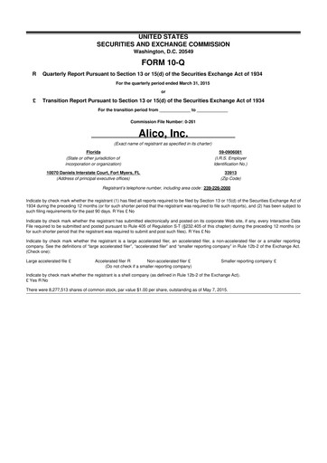 Thumbnail Alico
 10-Q Quarterly Report FY2015 