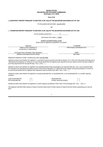 Thumbnail Albany International
 10-Q Quarterly Report FY2015 
