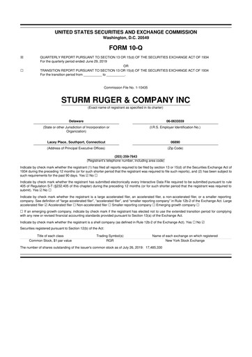 Thumbnail Sturm, Ruger & Co 10-Q Quarterly Report FY 