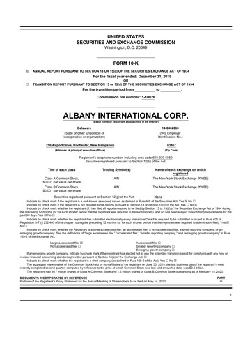Thumbnail Albany International
 10-K Annual Report 2019