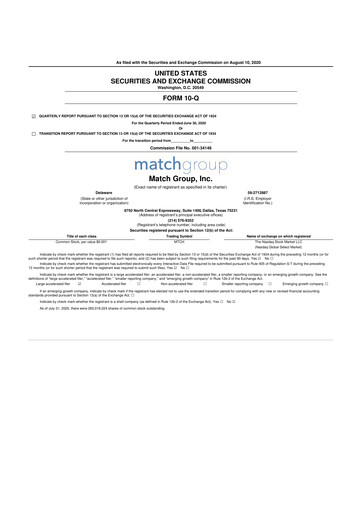 Thumbnail Match Group 10-Q Quarterly Report FY2020 