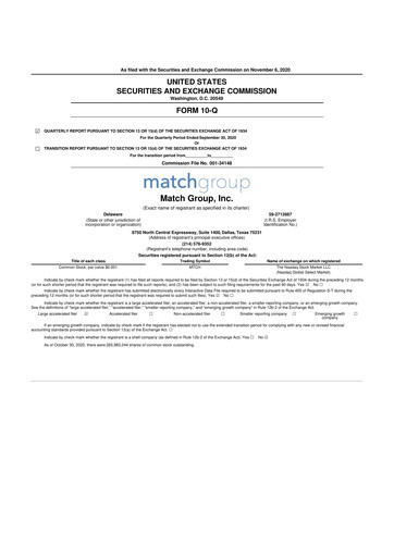 Thumbnail Match Group 10-Q Quarterly Report FY2020 