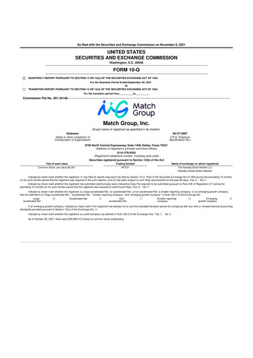 Thumbnail Match Group 10-Q Quarterly Report FY2021 