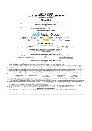 Thumbnail Match Group 10-K Annual Report 2021