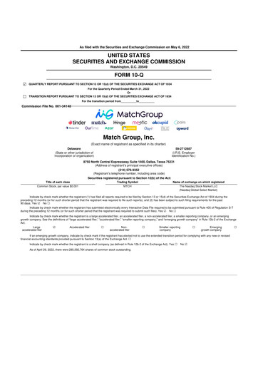 Thumbnail Match Group 10-Q Quarterly Report FY2022 