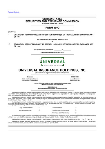 Vorschaubild Universal Insurance Holdings 10-Q Quartalsbericht 2019 