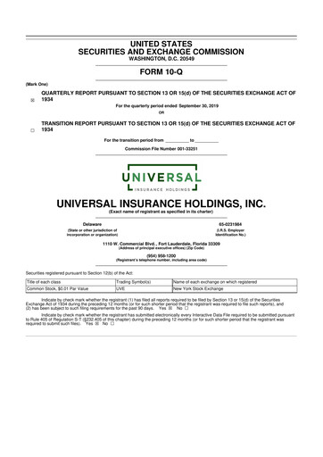 Vorschaubild Universal Insurance Holdings 10-Q Quartalsbericht 2019 