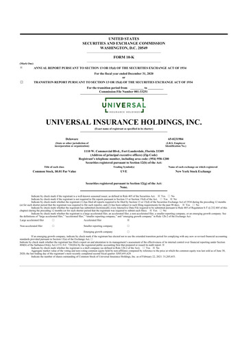 Thumbnail Universal Insurance Holdings 10-K Annual Report 2020