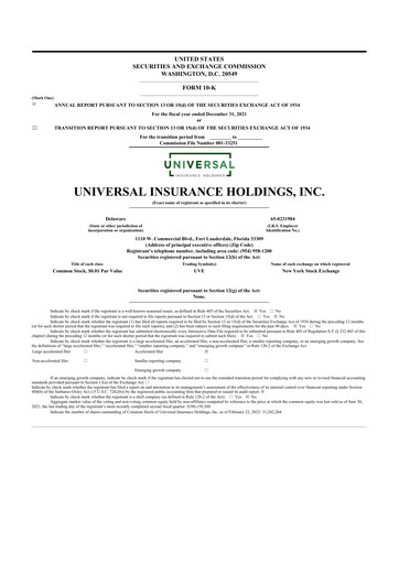Thumbnail Universal Insurance Holdings 10-K Annual Report 2021