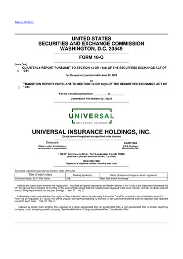 Vorschaubild Universal Insurance Holdings 10-Q Quartalsbericht 2022 