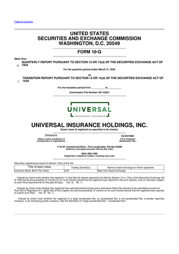 Thumbnail Universal Insurance Holdings 10-Q Quarterly Report FY 