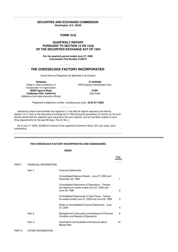 Thumbnail The Cheesecake Factory
 10-Q Quarterly Report FY 