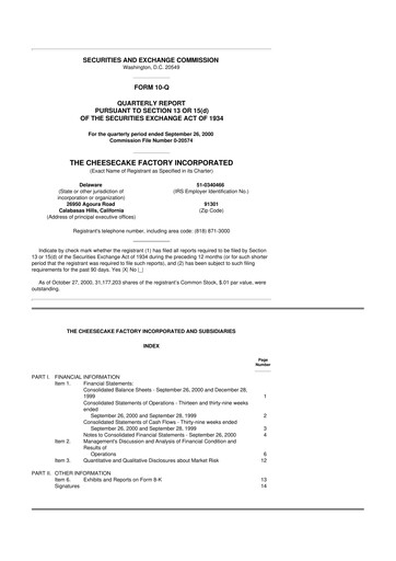 Thumbnail The Cheesecake Factory
 10-Q Quarterly Report FY 