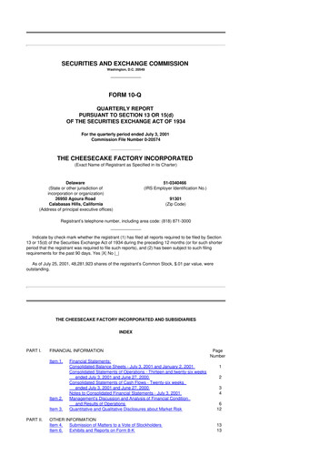 Thumbnail The Cheesecake Factory
 10-Q Quarterly Report FY 