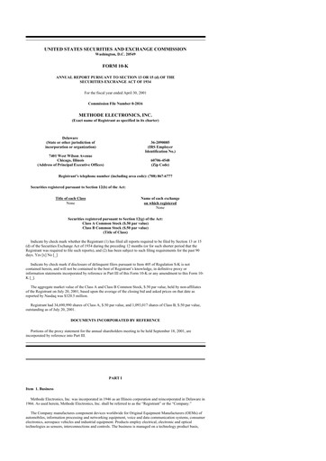 Thumbnail Methode Electronics
 10-K Annual Report 