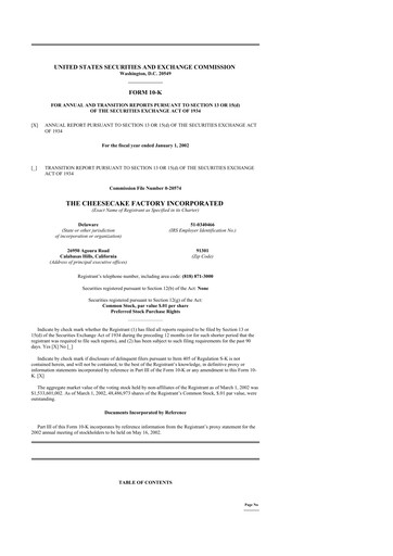 Thumbnail The Cheesecake Factory
 10-K Annual Report 