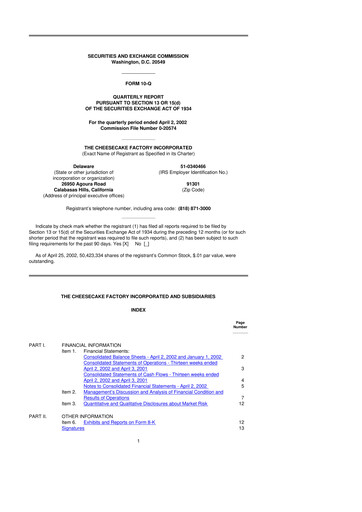 Thumbnail The Cheesecake Factory
 10-Q Quarterly Report FY 