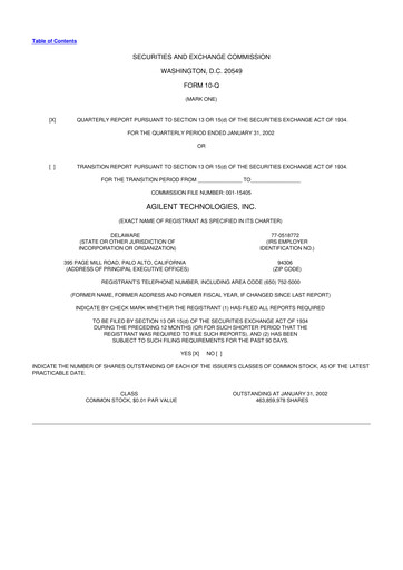 Thumbnail Agilent Technologies 10-Q Quarterly Report FY 